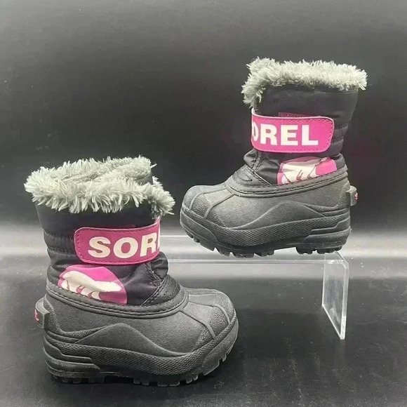 Sorel Other - Sorel Toddler Snow Commander Winter Boots Black Pink NV1877 Waterproof Girls Sz6